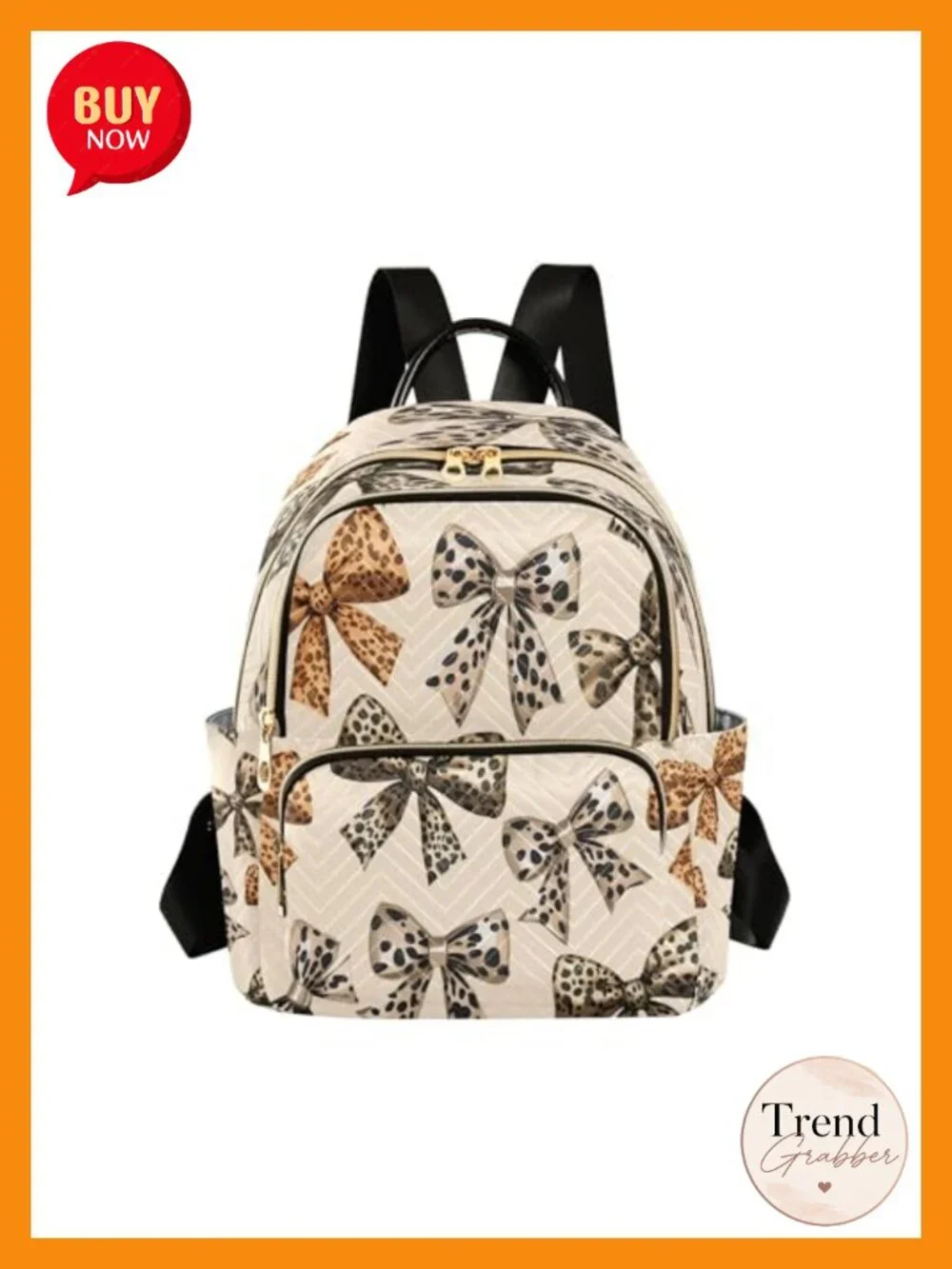 Polyester Leopard Bows Pattern Backpack Purse Ladies Rucksack Travel Shoulder